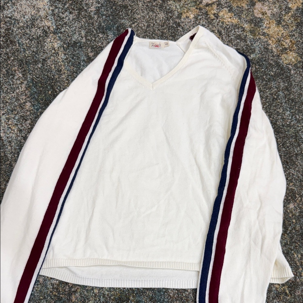 Faherty White Sweater with Red and Blue Stripes